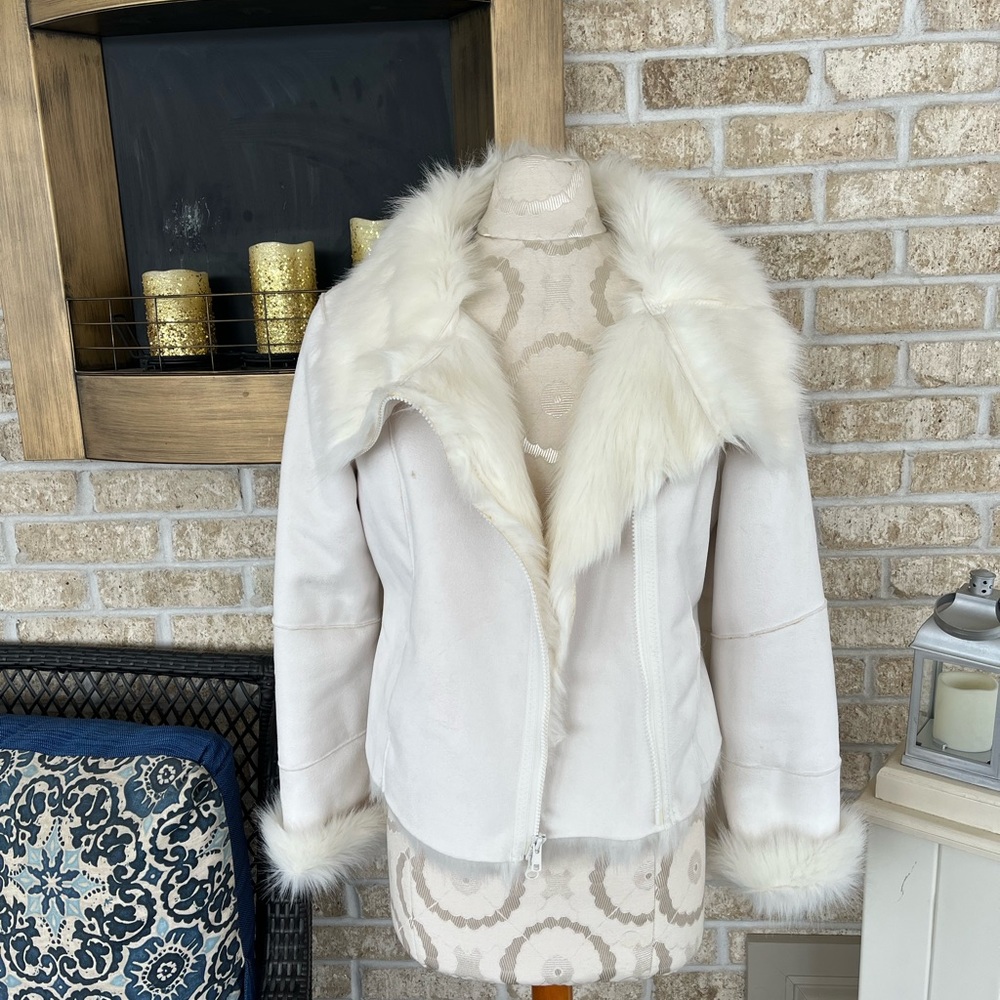 Vintage Moda International cream faux suede fur Moto jacket size S